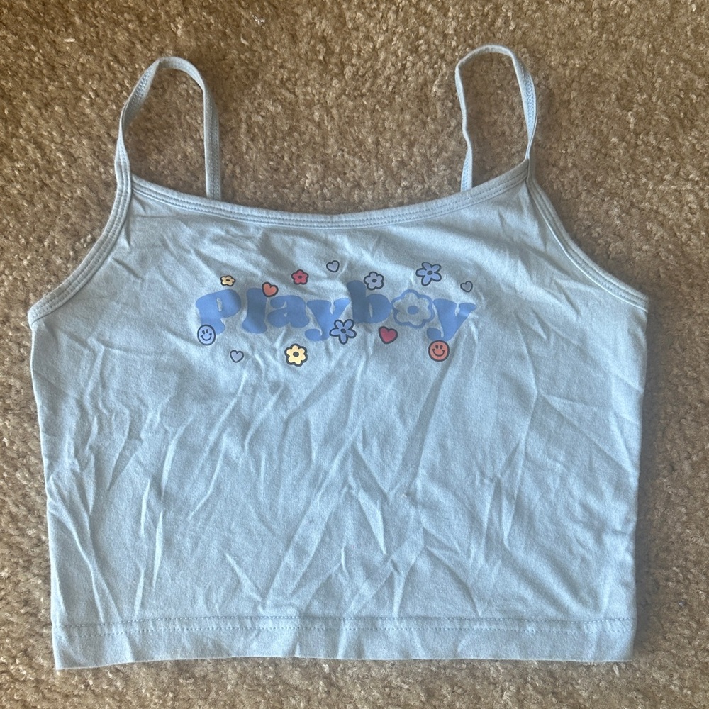 PLAYBOY Light Blue Camisole with Floral Accents